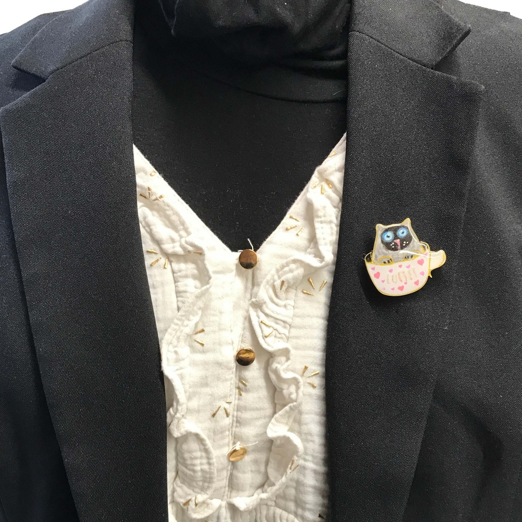 Broche « Coffee Cat »  Siamois